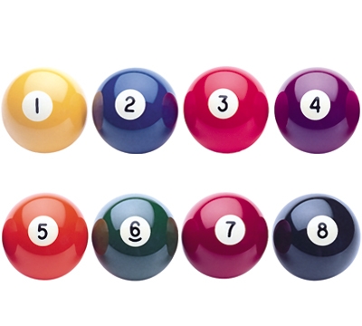 Pool balls 2" 7 x stripe Orange no13 7 x Blue 8 ball 1 7/8" cue ball 